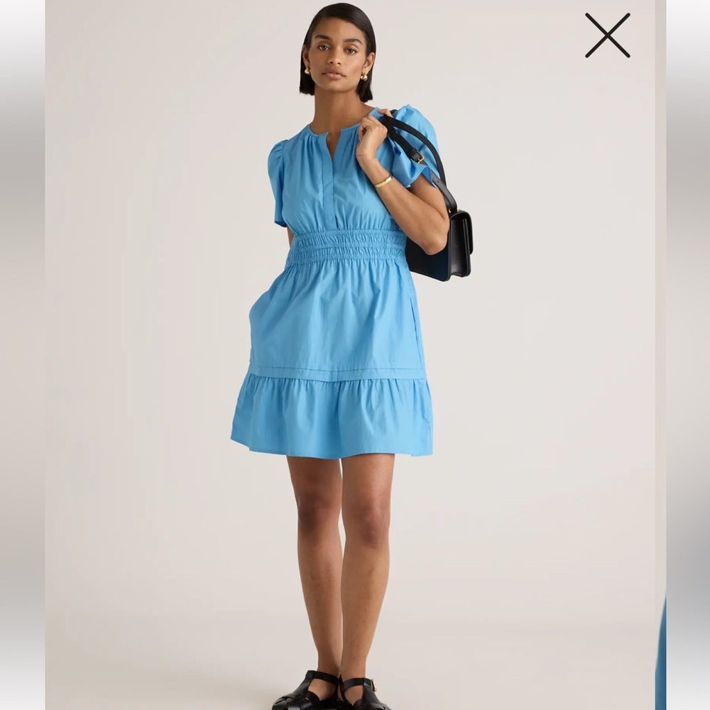 Quince Sky Blue Short Puff Sleeve Mini Dress - Picture 14 of 15